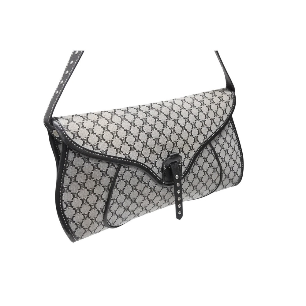 CELINE Macadam One Shoulder Hobo Bag YS Canvas Leather Gray Black - Picture 4 of 10